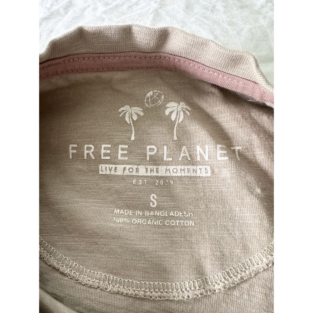 Free Planet Organic Cotton Slub Tee Beige Crew Neck Short Sleeve Size S Casual - Picture 3 of 7